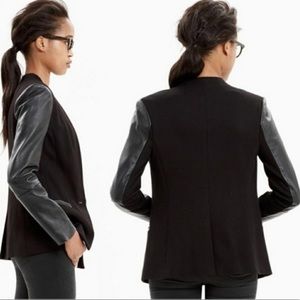 Madewell Black Leather and Twill One Button Blazer Size 10 B1655
